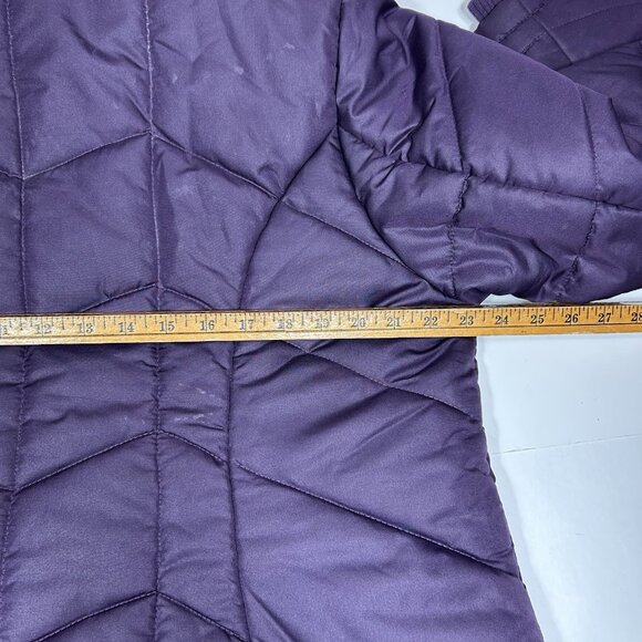 Catherines Women Puffer Jacket Purple Chevron Coat Zip Up Hooded Faux Fur Sz 0X - Picture 12 of 13